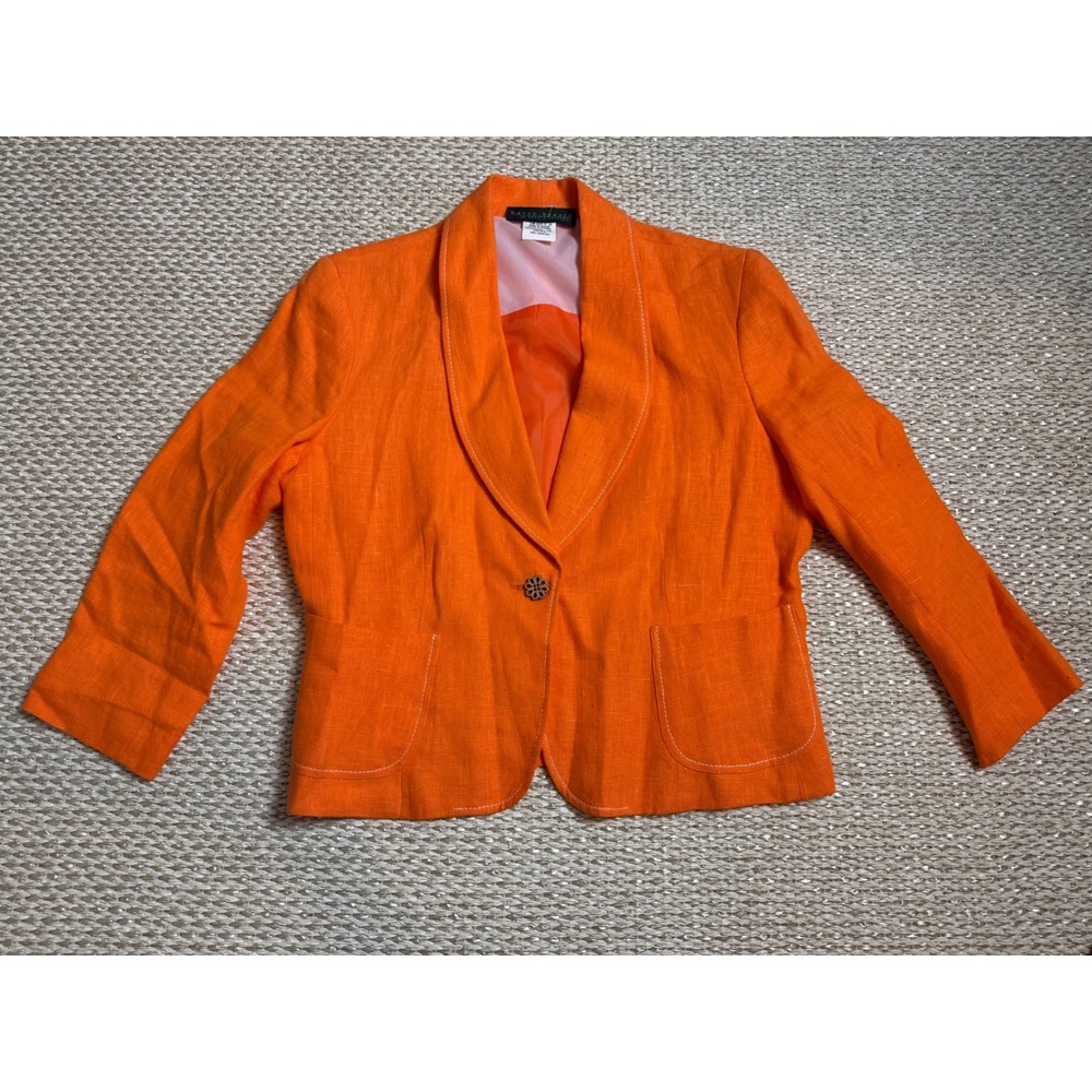 Harve Benard Orange 100% Linen Blazer Shawl Collar euro summer quiet luxury 12